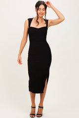 Black Cutout Fitted Midi Dress
