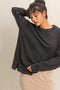 Black Mineral Washed Drop Shoulder Long Sleeve Top
