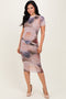 Light Pink Floral Mesh Short Sleeve Midi Dress
