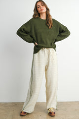 Olive Waffle Knit Side Slit Sweater