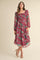 Burgundy Floral Chiffon Smocked Ruffle Tiered Midi Dress