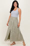Light Olive Floral Chiffon Button Detail Maxi Skirt