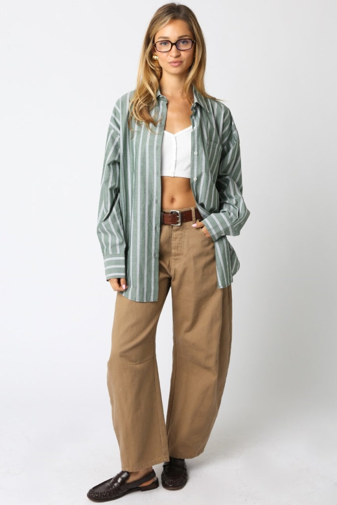 Light Olive Striped Button Down Shirt