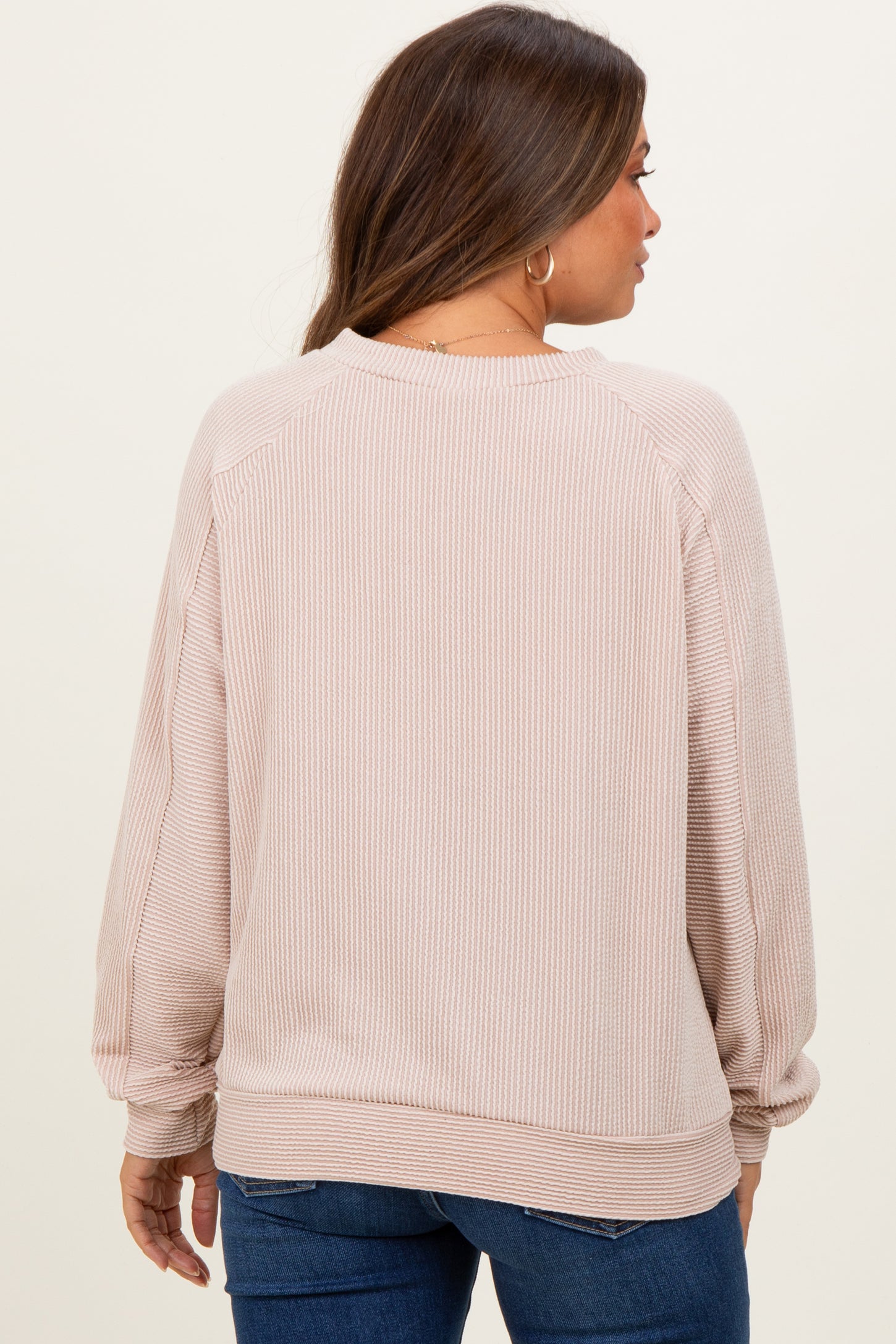 Cream Textured Rib Knit Maternity Pullover