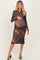 Multicolor Printed Mesh Ruched Long Sleeve Maternity Midi Dress