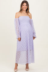 Lavender Lace Overlay Smocked Maternity Maxi Dress