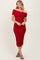 Red Off Shoulder Ruched Midi Dress
