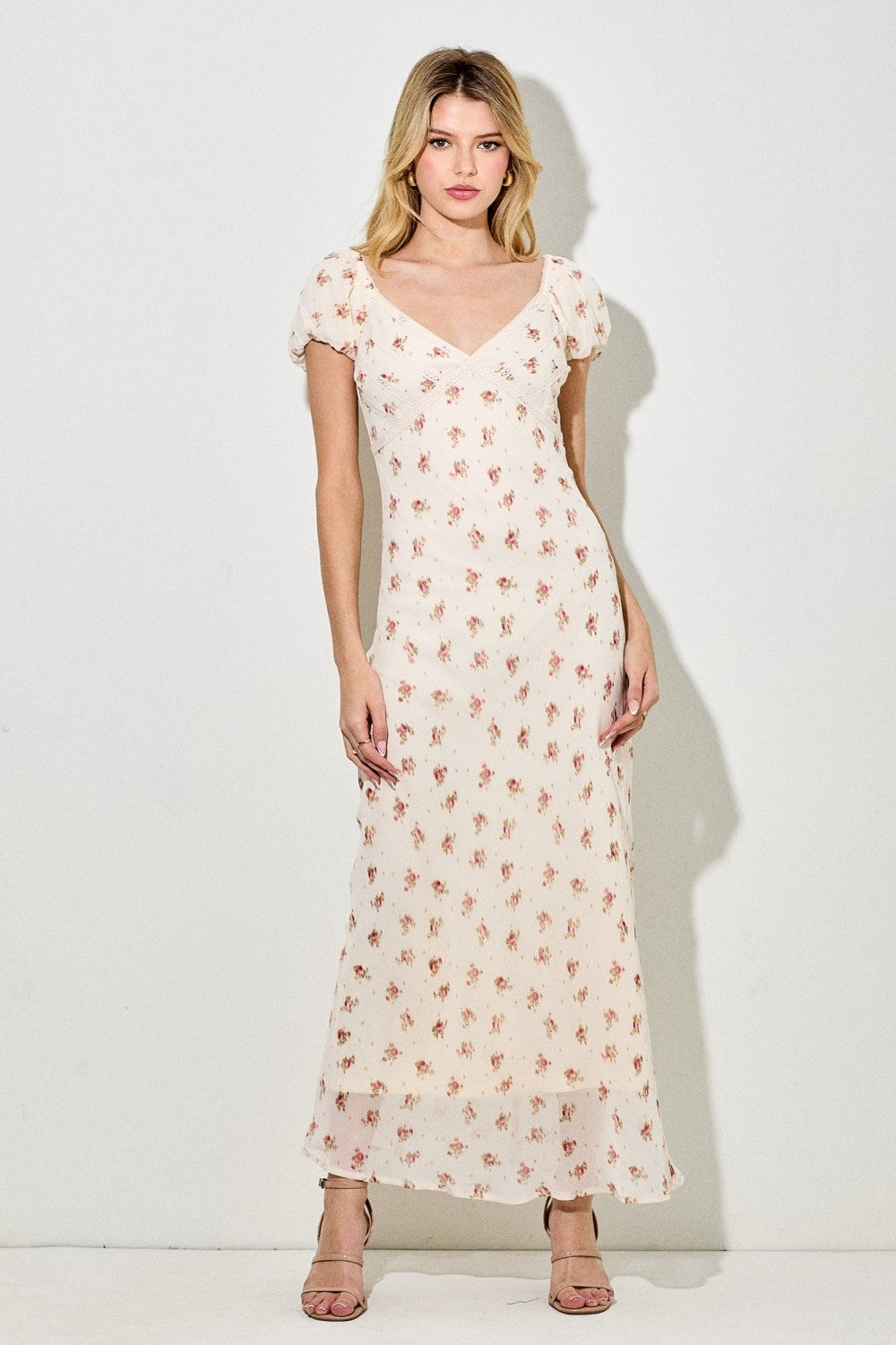 Cream Floral Chiffon Maternity Maxi Dress