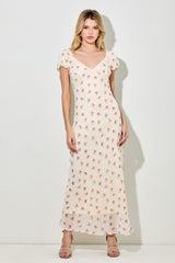 Cream Floral Chiffon Maternity Maxi Dress