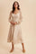 Cream Lace Jacquard Long Sleeve Midi Dress