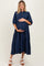 Navy Textured Tiered Puff Sleeve Maternity Midi Dress