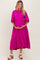 Fuchsia Textured Tiered Puff Sleeve Maternity Midi Dress