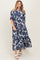Navy Leaf Print Tiered Midi Dress