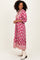 Pink Floral Contrast Print 3/4 Sleeve Midi Dress