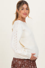 Cream Boat Neck Pointelle Detail Maternity Sweater