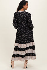 Black Floral Eyelet Lace Tiered Hem Maternity Maxi Dress
