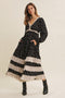 Black Floral Eyelet Lace Tiered Hem Maxi Dress