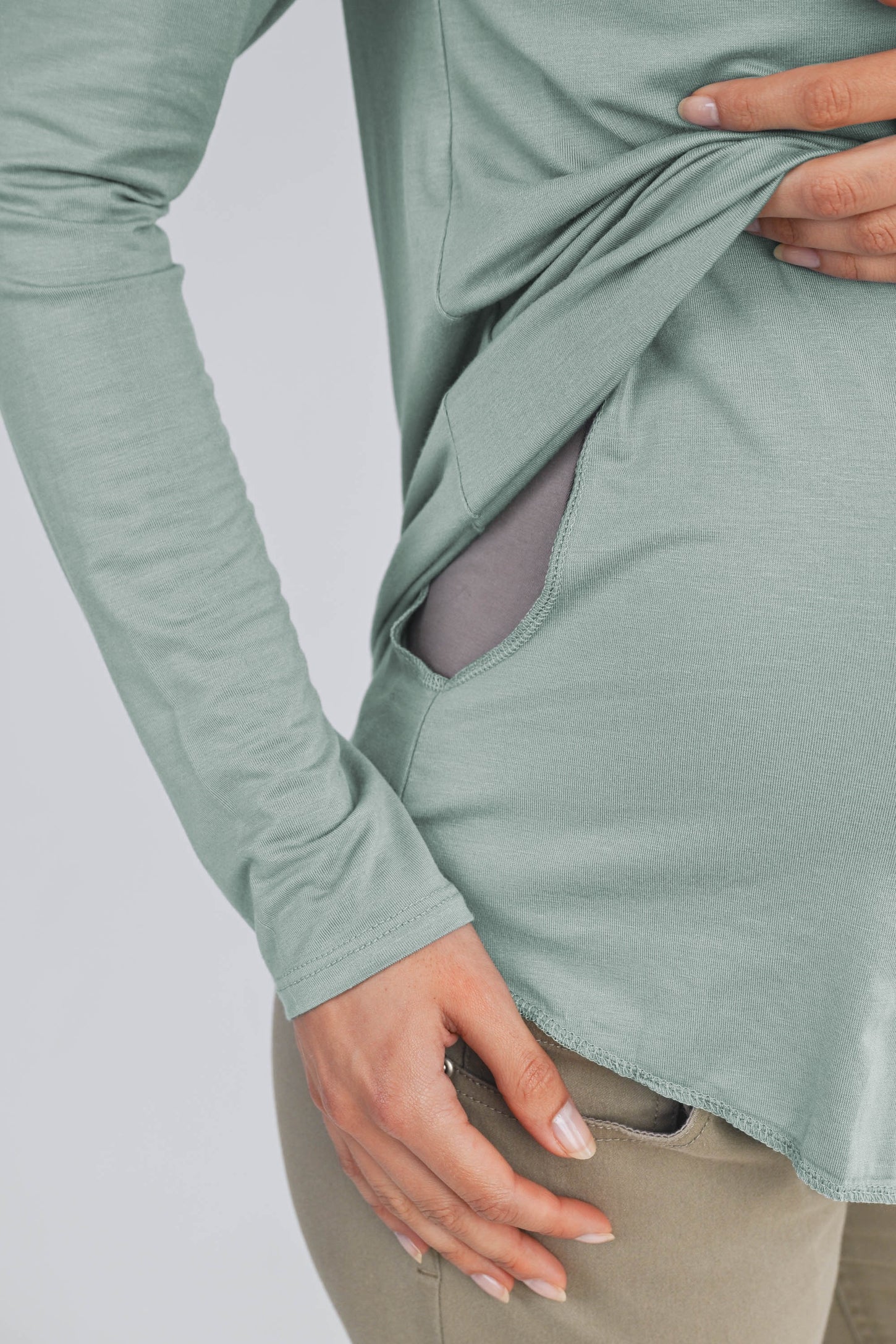 Light Olive Inner Layer Maternity/Nursing Long Sleeve Top