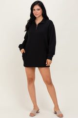 Black Half Zip Long Sleeve Mini Dress