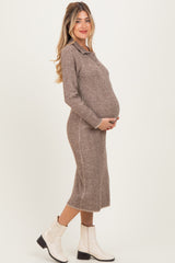 Mocha Striped Rib Knit Maternity Polo Sweater Dress