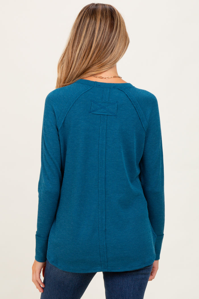 Teal Baby Waffle Knit Long Sleeve Maternity Top