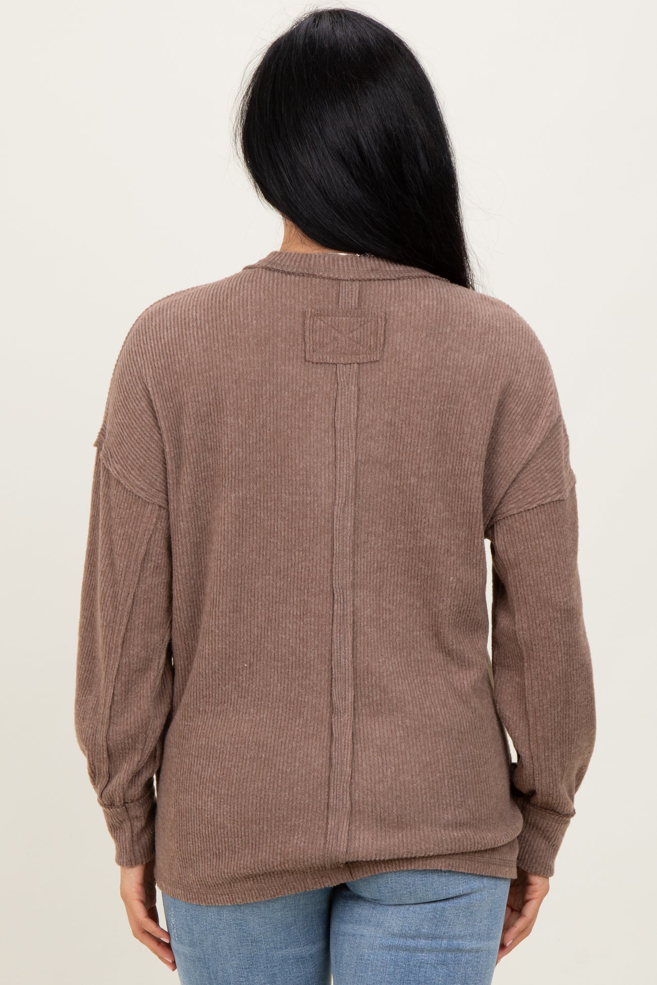 Mocha Brushed Ribbed Knit Pullover