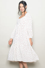 Cream Polka Dots Sweetheart Neck Midi Dress