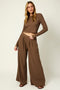 Coffee Long Sleeve Top Pleated Wide Leg Pants Texture Set