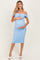 Light Blue Mesh Off Shoulder Twist Front Maternity Midi Dress