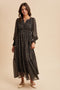 Black Printed Smocked Waist Tiered Maxi Dress