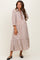Mocha Striped Scallop Trim 3/4 Sleeve Maternity Midi Dress
