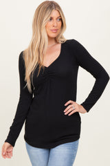 Black Sweetheart Ribbed Maternity Long Sleeve Top