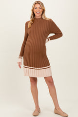 Mocha Ribbed Contrast Hem Maternity Sweater Dress