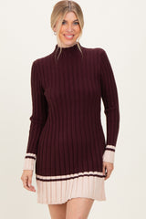 Burgundy Ribbed Contrast Hem Maternity Sweater Dress