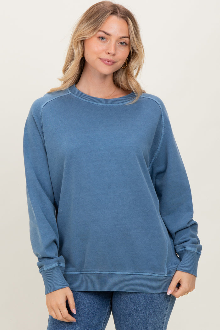 Denim Blue French Terry Vintage Wash Pullover