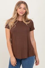 Brown Basic Short Sleeve Maternity Top