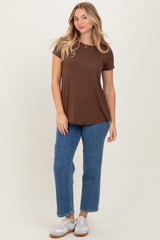 Brown Basic Short Sleeve Top
