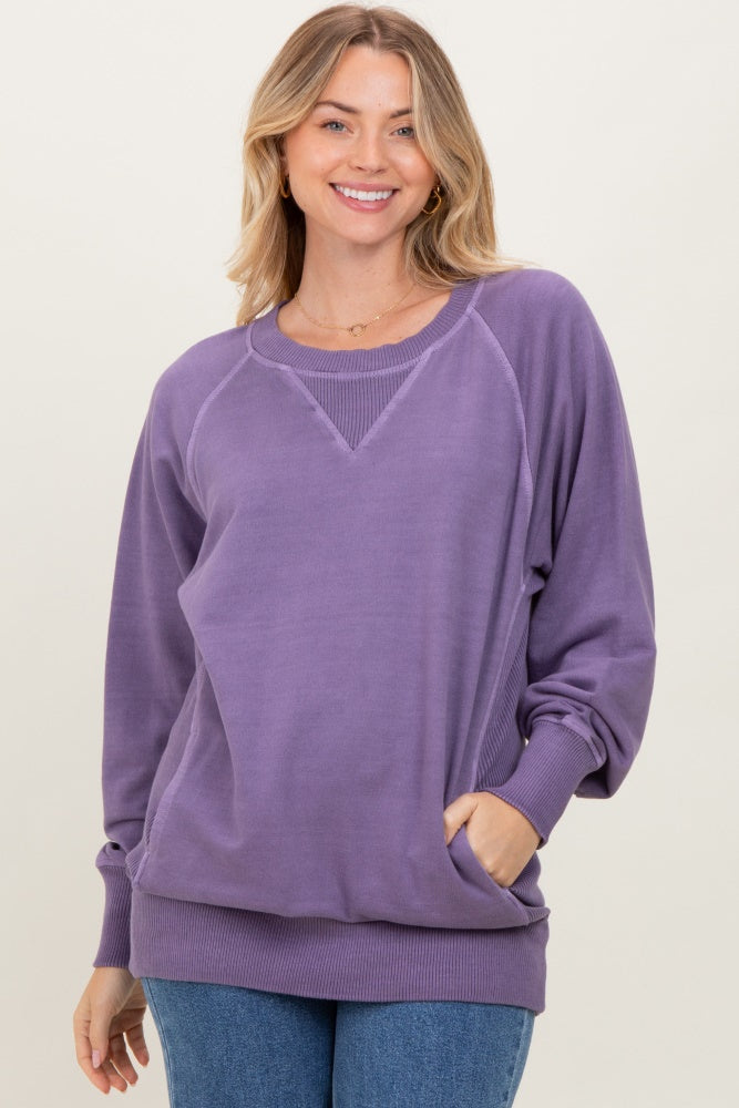 Lavender Vintage Wash French Terry Maternity Pullover