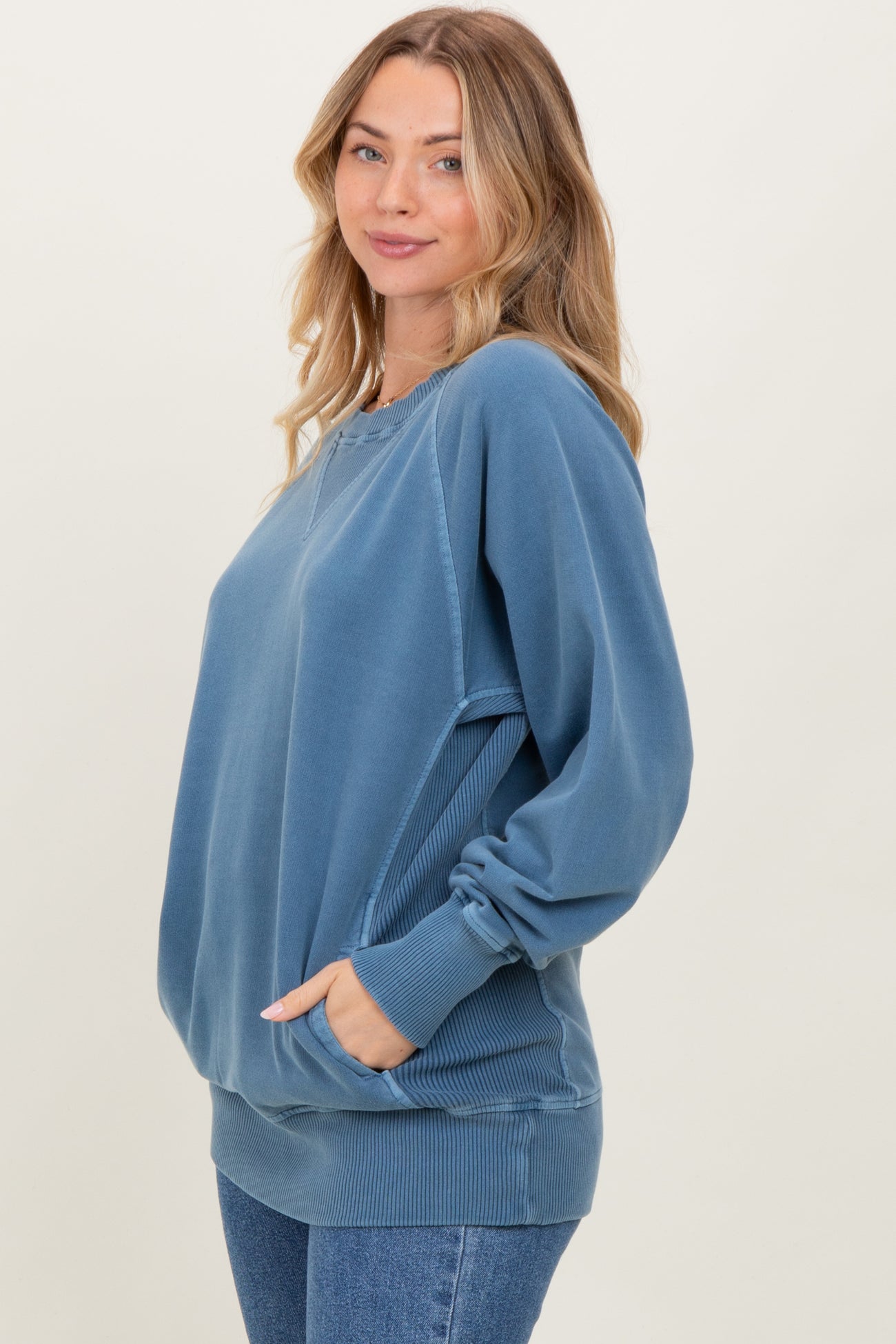 Blue Vintage Wash French Terry Pullover