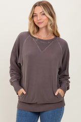 Mocha Vintage Wash French Terry Maternity Pullover