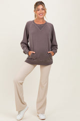 Mocha Vintage Wash French Terry Maternity Pullover