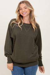 Olive Vintage Wash French Terry Maternity Pullover