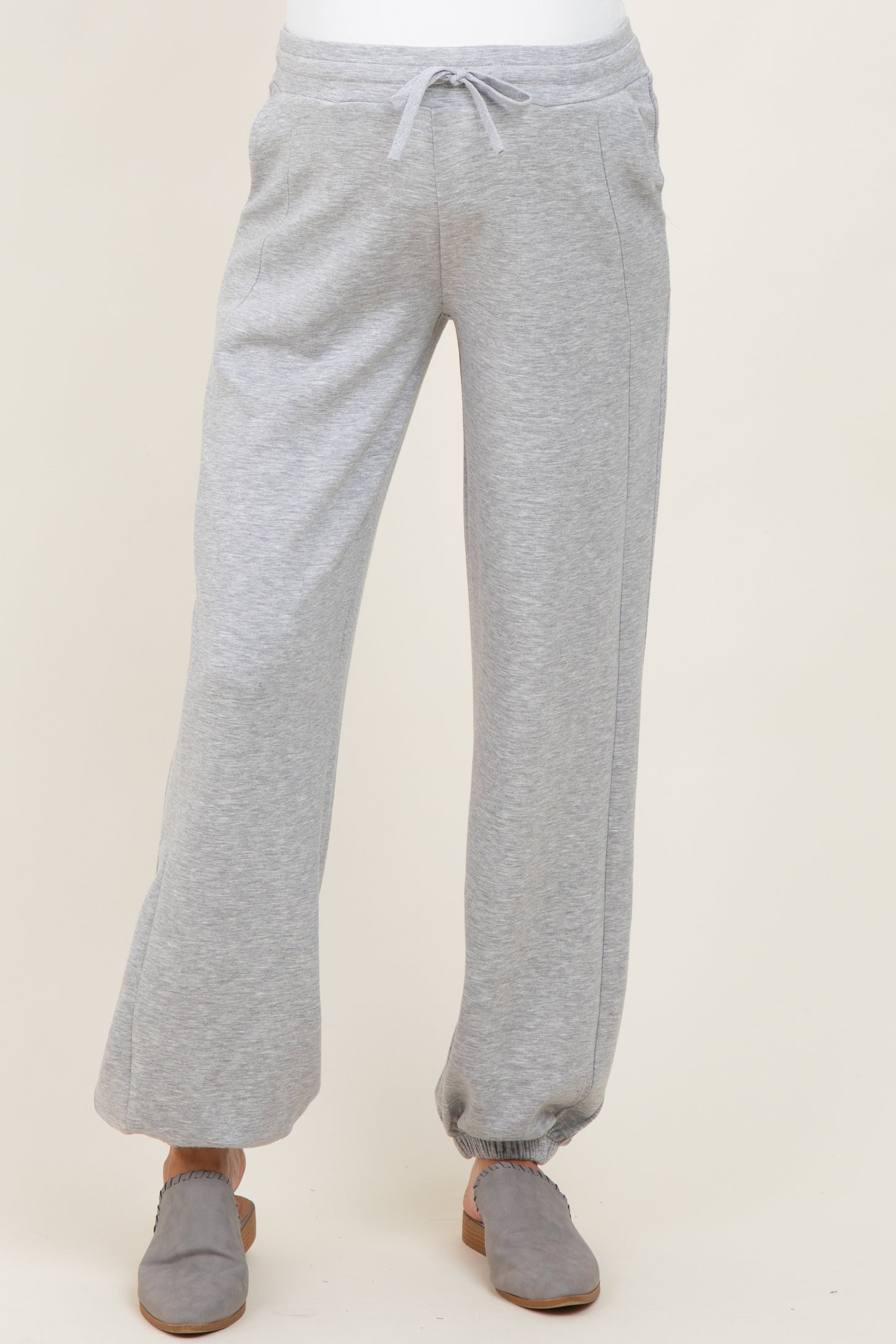 Heather Grey Scuba Drawstring Waist Relaxed Maternity Jogger Sweatpants
