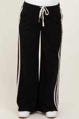 maternity wear black sweatpants with lace side detailing and drawstring waist