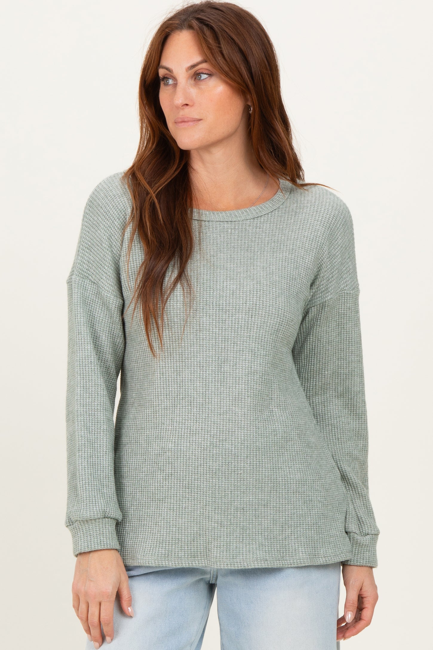 Sage Puff Sleeve Solid Sweater Top