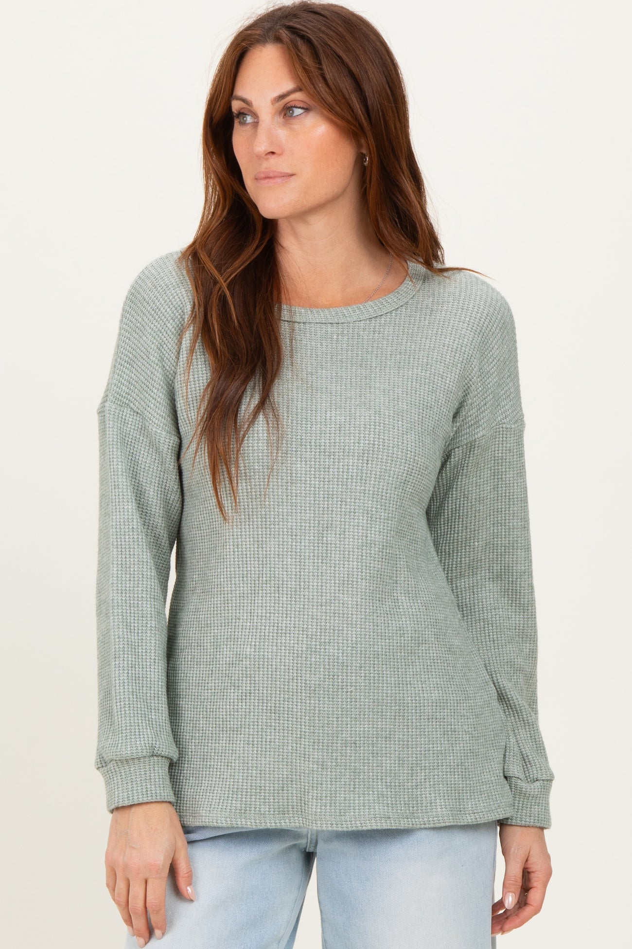 Sage Puff Sleeve Solid Maternity Sweater Top