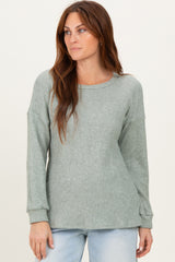 Sage Puff Sleeve Solid Maternity Sweater Top