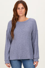 Denim Blue Puff Sleeve Solid Maternity Sweater Top