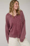 Burgundy Vintage Wash Oversized V-Neck Sweater