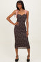 Brown Animal Print Mesh Shoulder Tie Dress